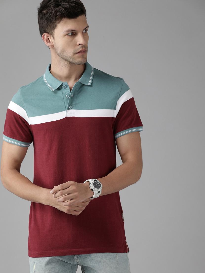 men maroon polo neck short sleeves t-shirt - 21080277 - Zoom Image - 0