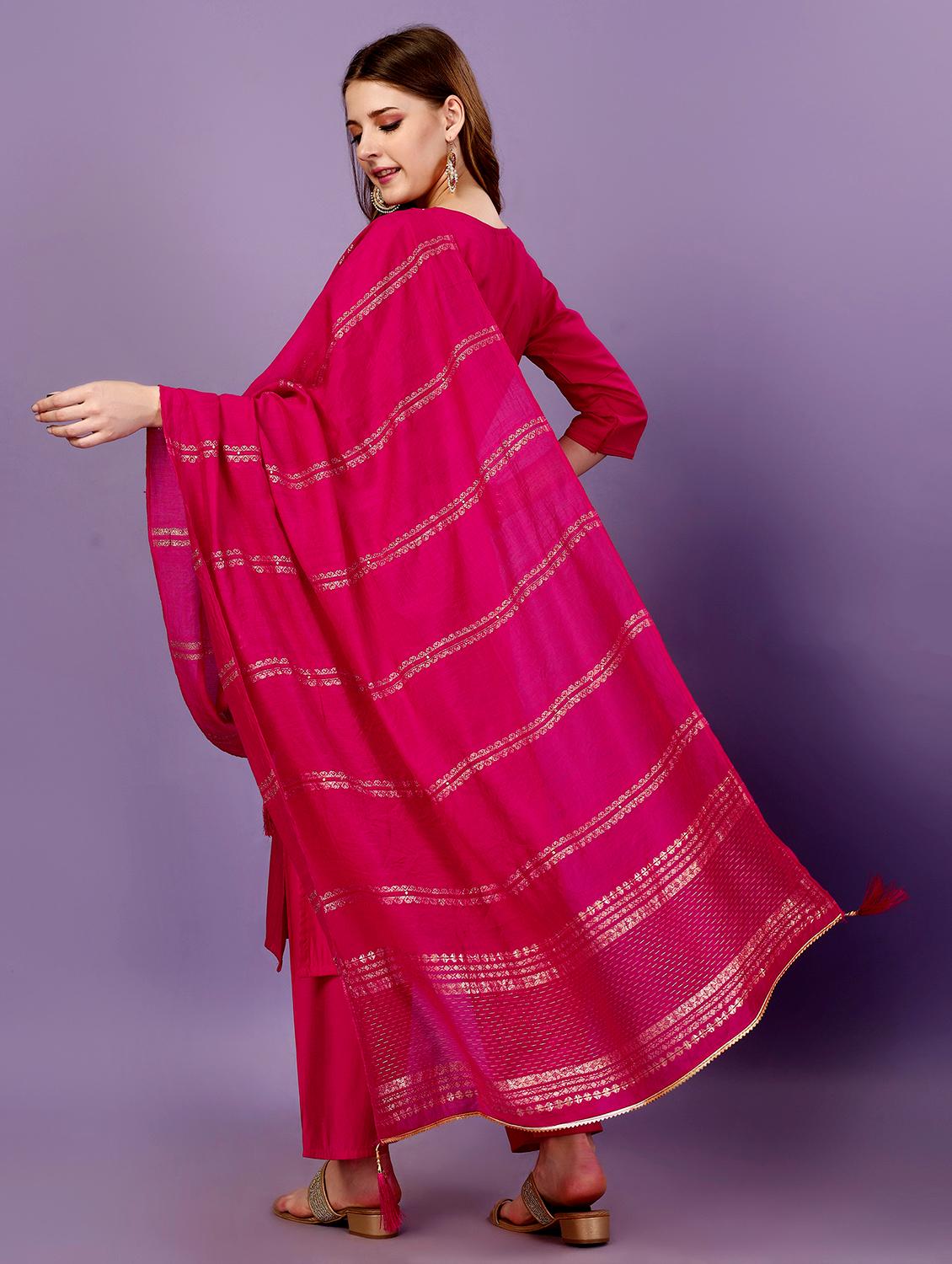 women three quarter sleeve kurta pant with dupatta set - 21080297 - Standard Image - 3