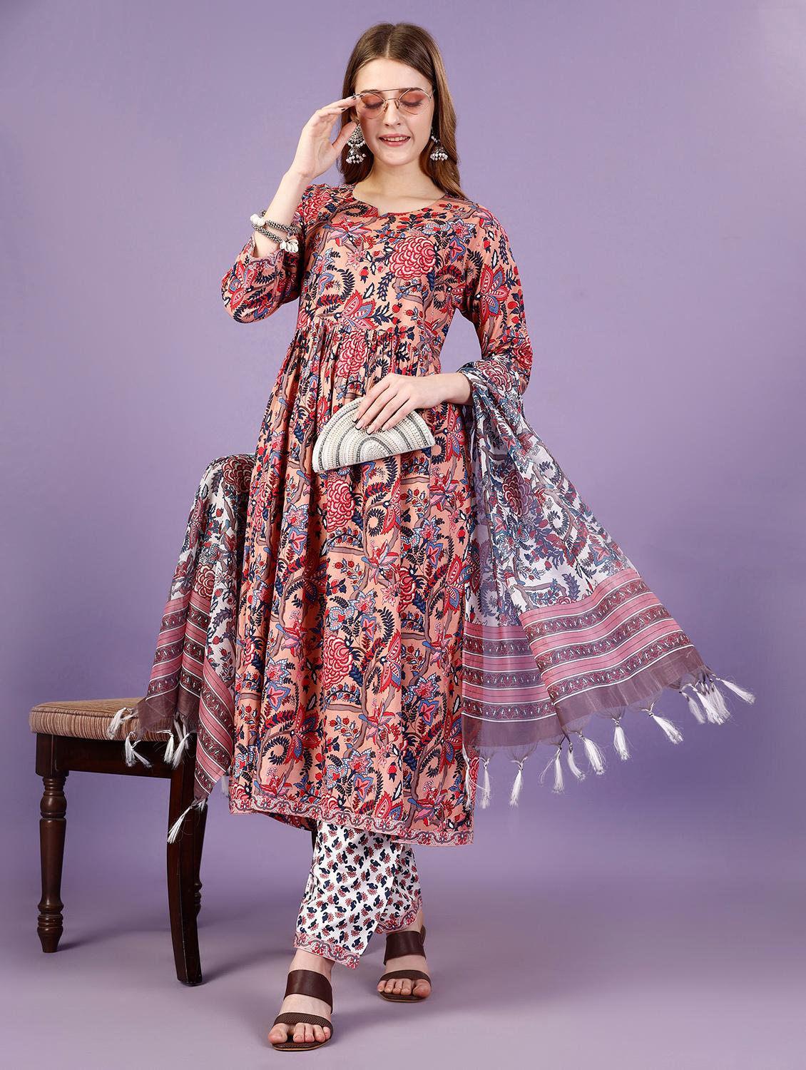 women notch neck kurta palazzo set with dupatta - 21080301 -  Zoom Image - 0