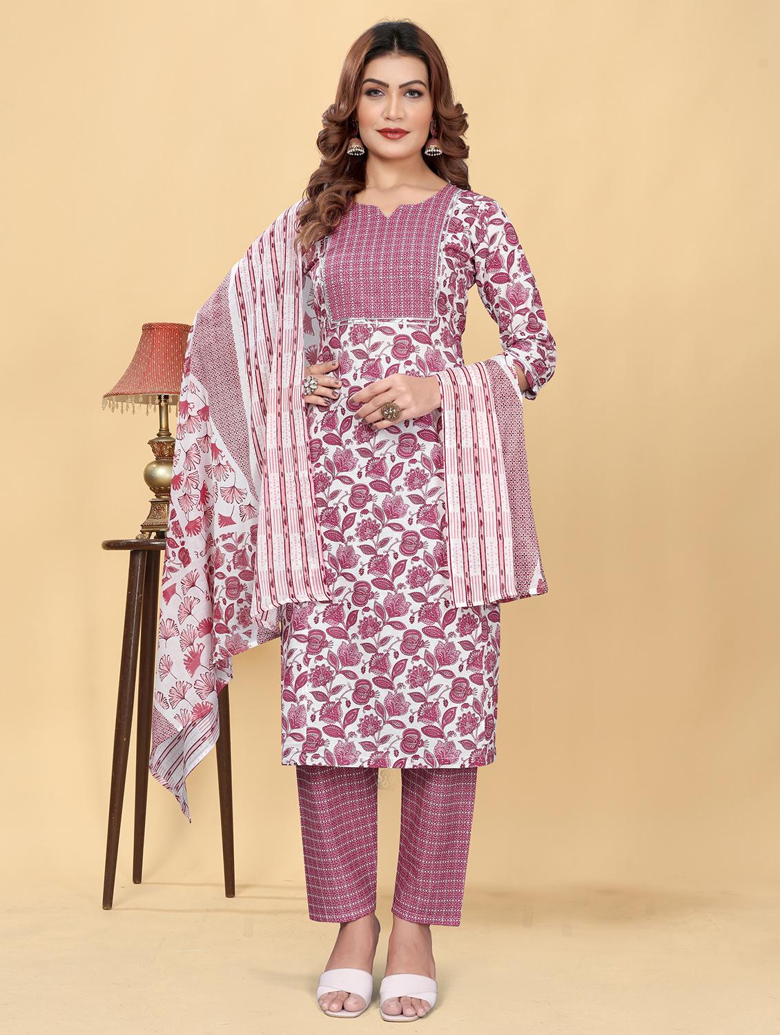 women three quarter sleeve kurta pant with dupatta set - 21080302 - Zoom Image - 0