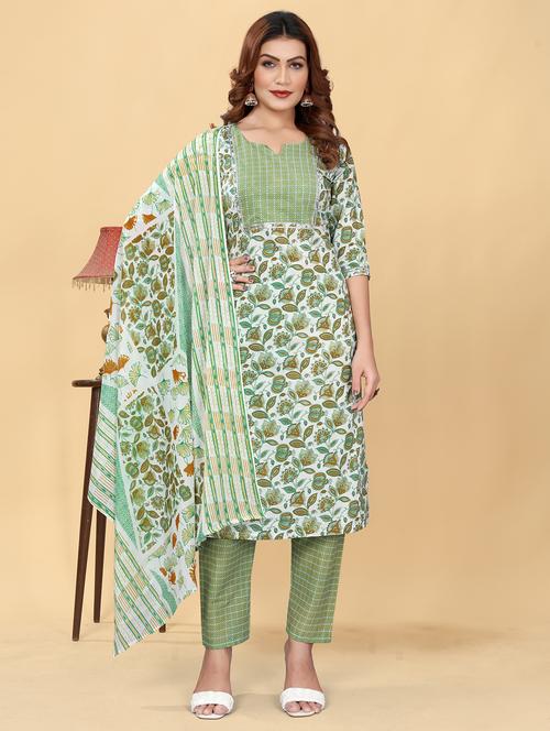 women white printed kurta salwar set with dupatta - 21080303 -  Standard Image - 0