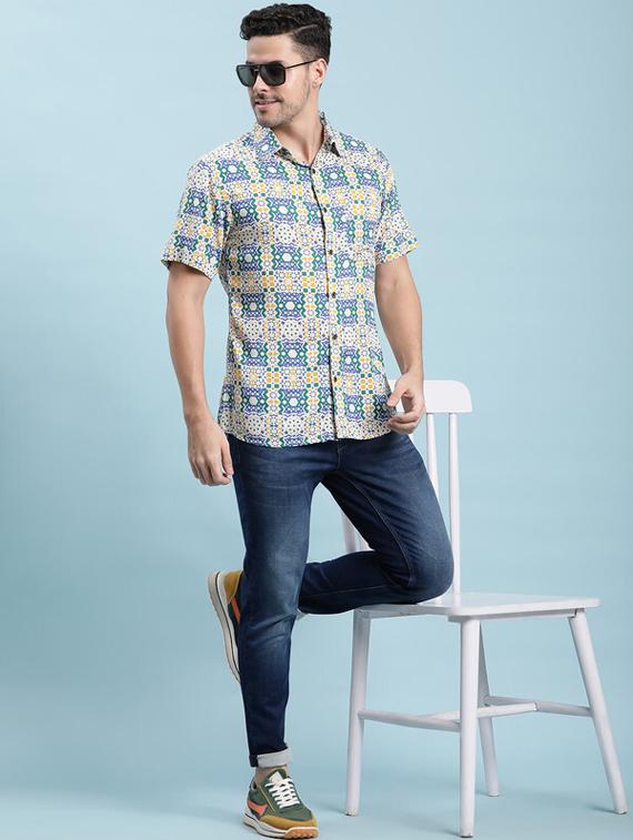 men geometric printed regular shirt - 21081343 - Standard Image - 5