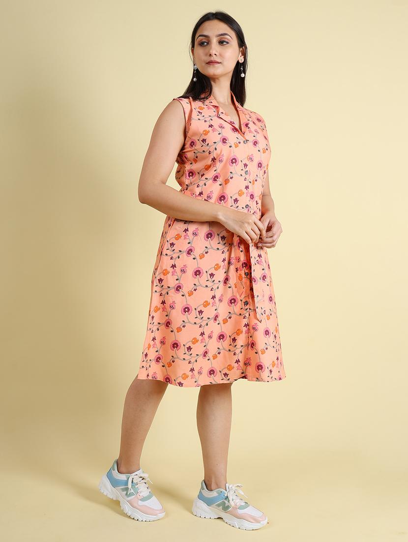 orange silk blend a-line dress - 21083025 - Standard Image - 3
