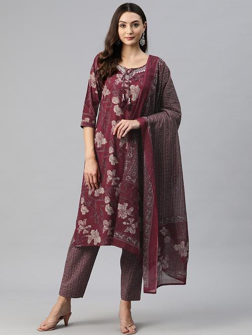 women three quarter sleeve kurta pant with dupatta set - 21087643 - Very Small Image - 1