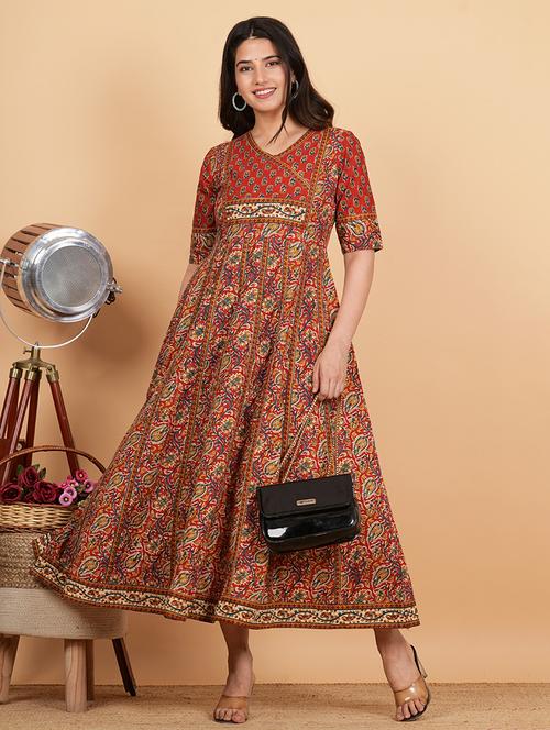red short sleeve anarkali kurta - 21100061 - Very Small Image - 1