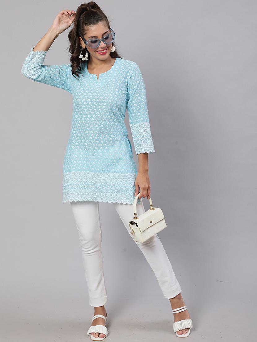 women three quarter sleeve notch neck kurti - 21103085 - Zoom Image - 4
