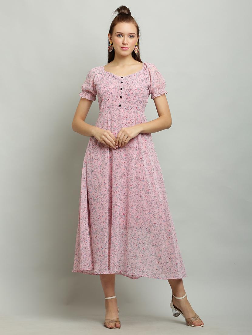 women printed puff sleeves a-line dress - 21130193 - Zoom Image - 0
