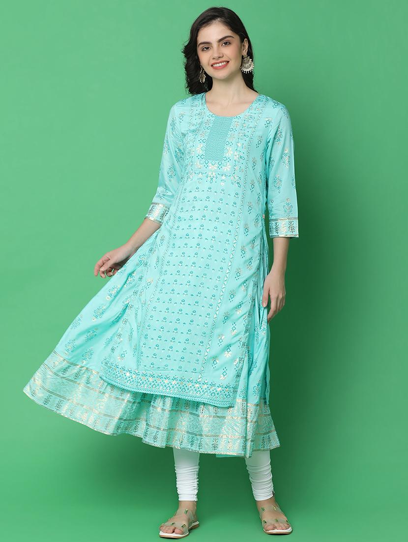 women three quarter sleeve layered kurta - 21130974 - Standard Image - 3