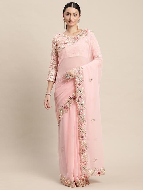 peach georgette embroidered saree with blouse - 21134275 - Very Small Image - 1