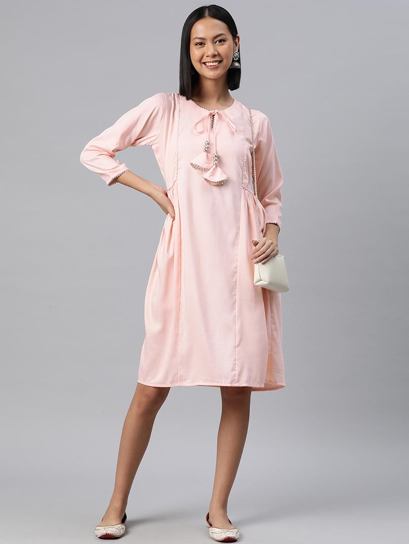 peach detailed a-line dress - 21134477 - Standard Image - 3
