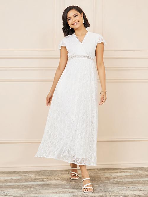 white self design polyester a-line dress - 21135580 - Standard Image - 0