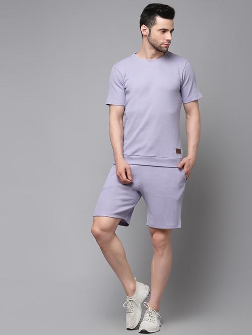 men solid cotton blend co-ord set - 21143647 - Standard Image - 0