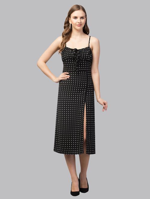 black polka dots printed high slit dress - 21145137 - Very Small Image - 1