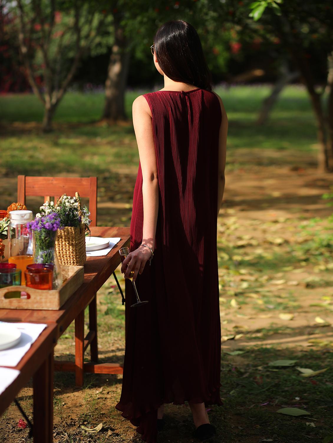 solid maroon asymmetric dress - 21152600 - Standard Image - 3