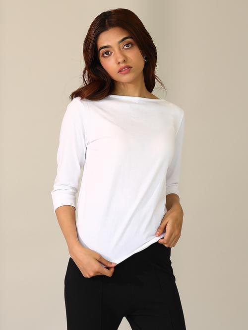 women solid three quarter sleeves t-shirt - 21164623 -  Standard Image - 0