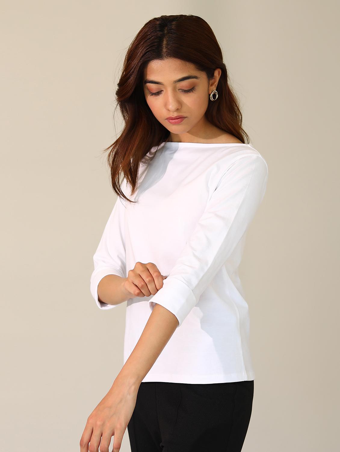 women solid three quarter sleeves t-shirt - 21164623 - Standard Image - 3