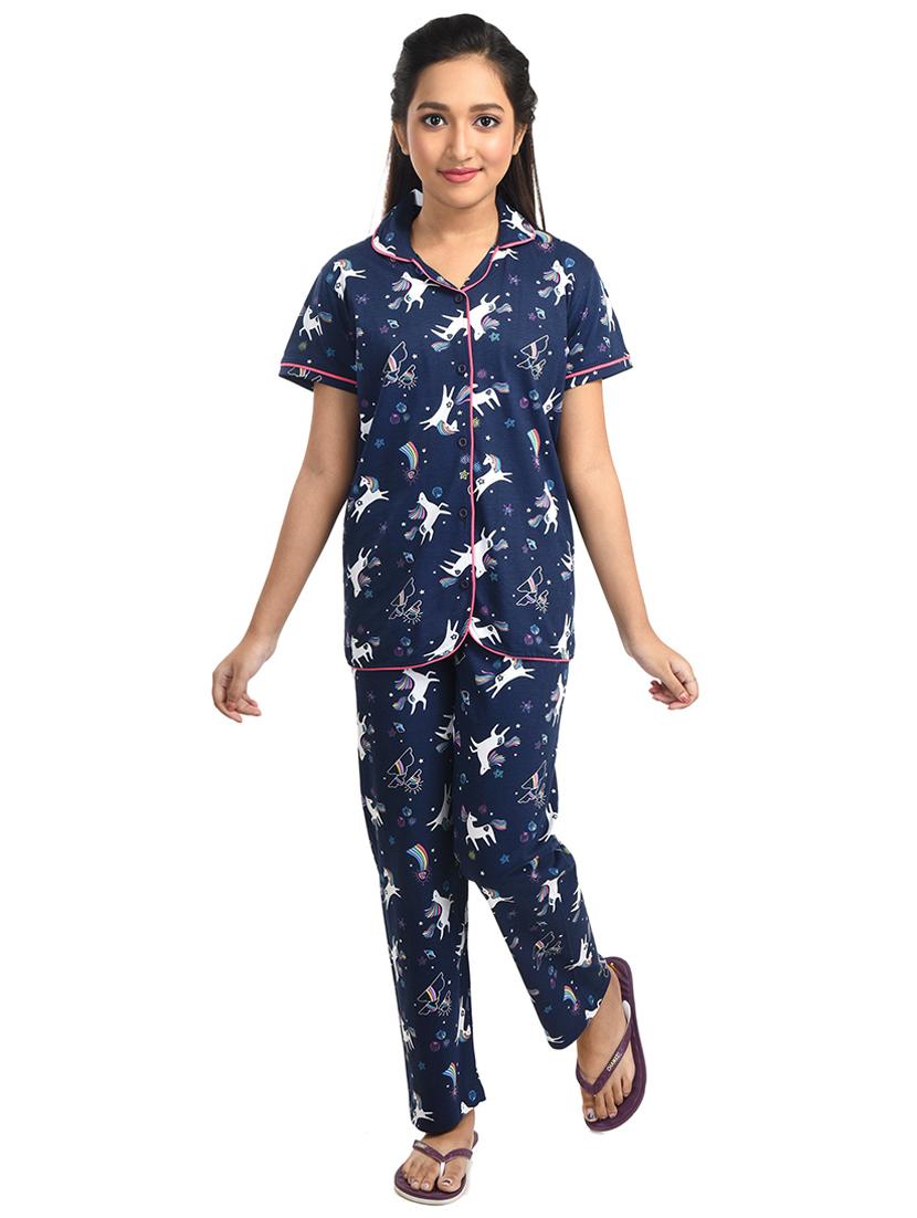 girls printed cotton pyjama nightwear set - 21170137 - Zoom Image - 0