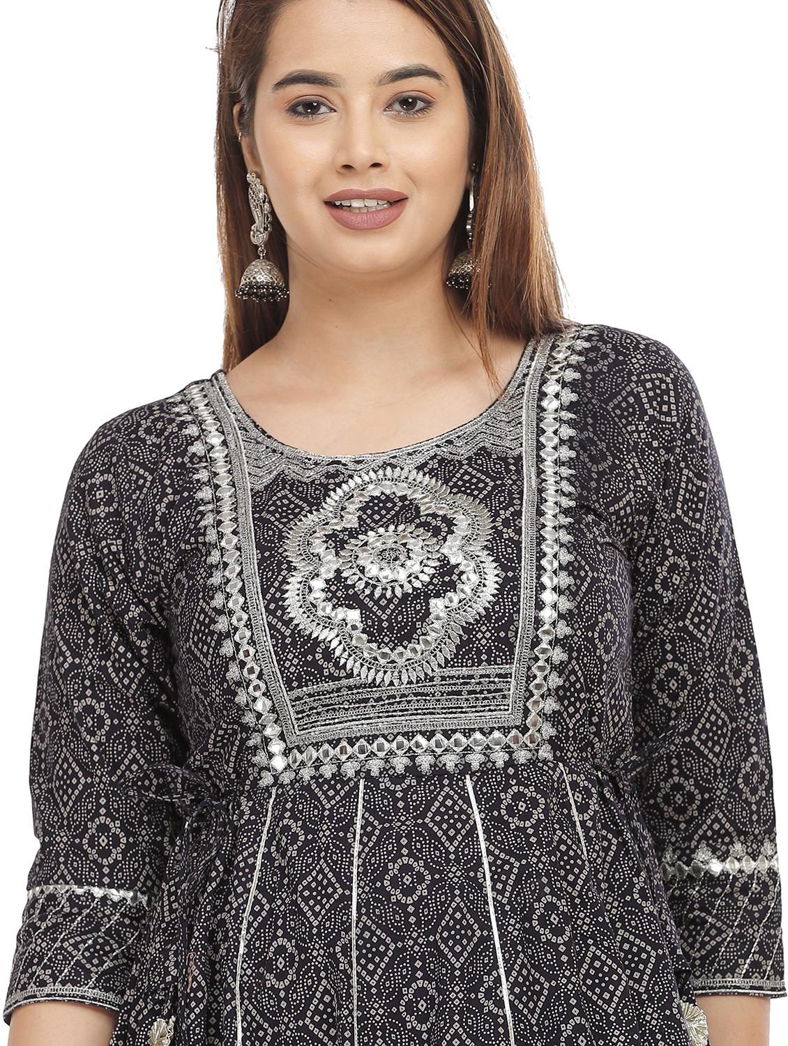 grey cotton blend anarkali kurta - 21170859 - Zoom Image - 5