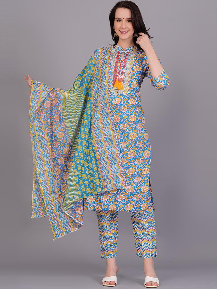 women printed cotton suit set with dupatta - 21171431 -  Standard Image - 1