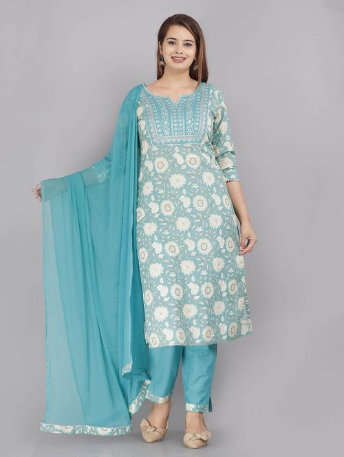 light blue cotton kurta pant set - 21171602 - Standard Image - 0