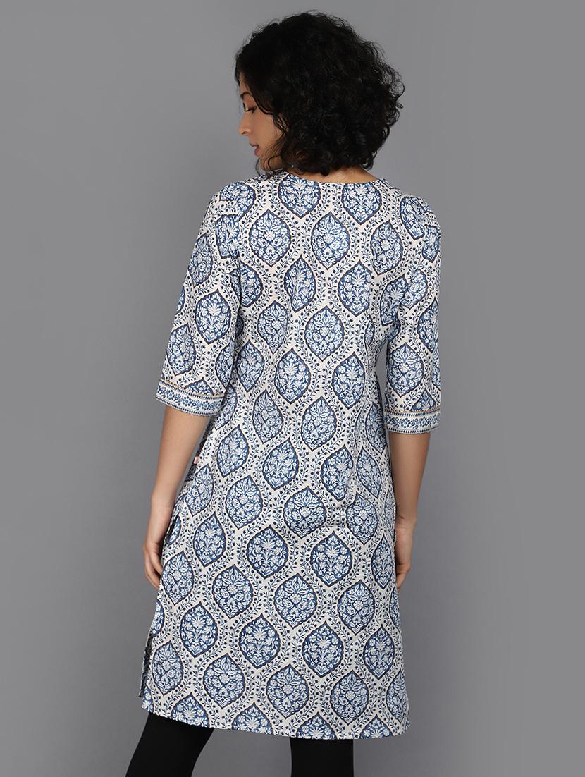 women blue round neck straight kurta - 21176505 - Standard Image - 3