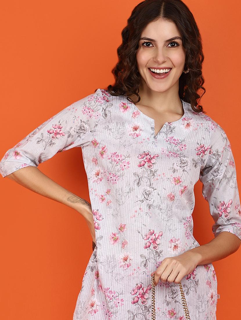 women off-white notch neck straight kurta - 21176535 - Standard Image - 3