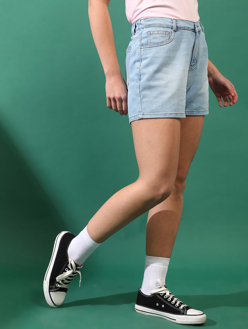 light blue cotton blend denim shorts - 21178214 - Standard Image - 2