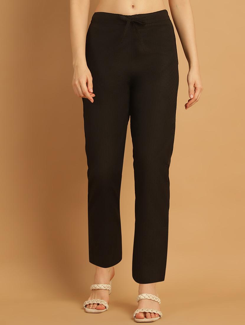 black self design cotton straight pant