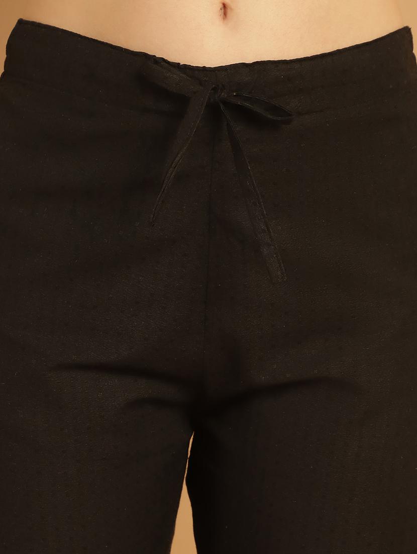 black self design cotton straight pant - 21180231 - Standard Image - 5
