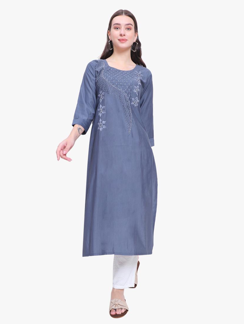 women three quarter sleeve straight kurta - 21185452 -  Zoom Image - 0