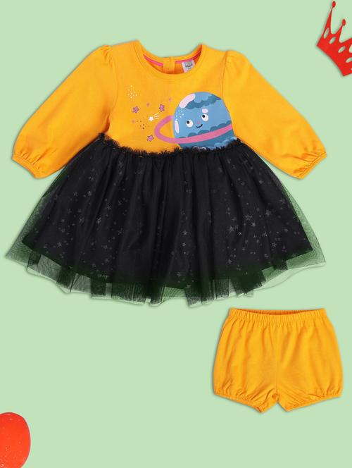 yellow cotton blend frock with bloomer - 21187021 - Very Small Image - 1