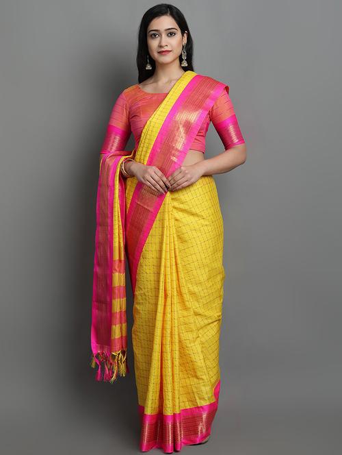 yellow cotton chettinadu saree with blouse - 21218085 -  Standard Image - 0