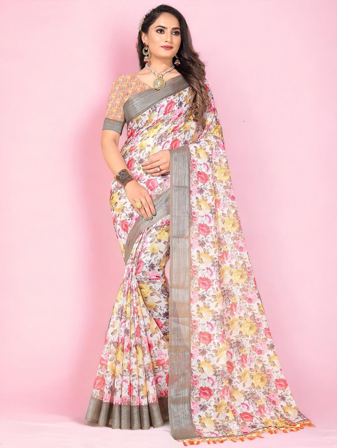 women floral printed saree with blouse - 21218188 - Zoom Image - 0
