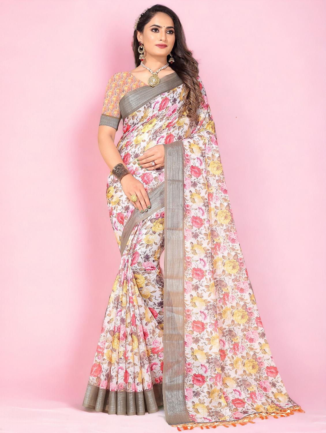 women floral printed saree with blouse - 21218188 -  Zoom Image - 0