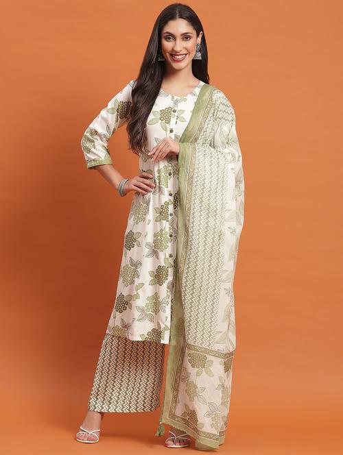 women three quarter sleeve kurta palazzo with dupatta set - 21221771 - Very Small Image - 1