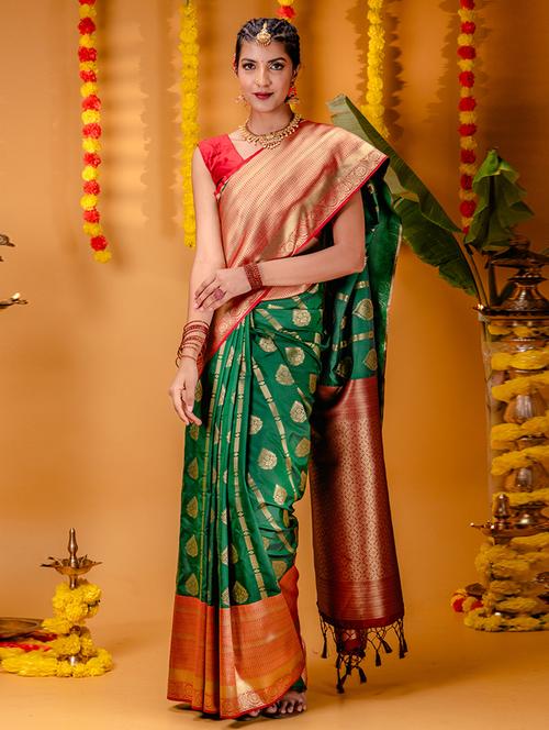 green art silk kanjivaram saree with blouse - 21227370 -  Standard Image - 0