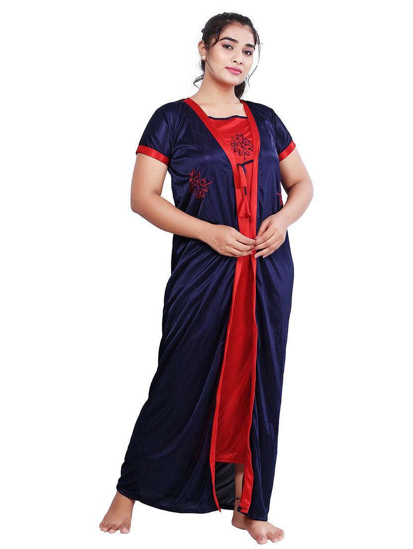 women solid satin nighty with robe - 21231494 - Zoom Image - 2