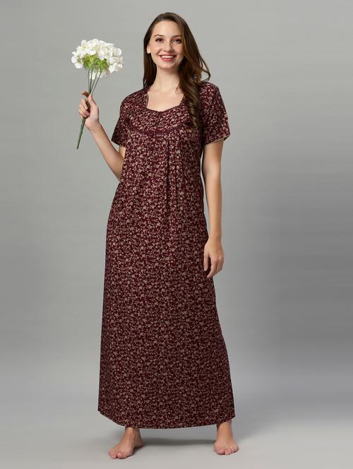 women printed round neck nighty - 21231913 - Very Small Image - 1