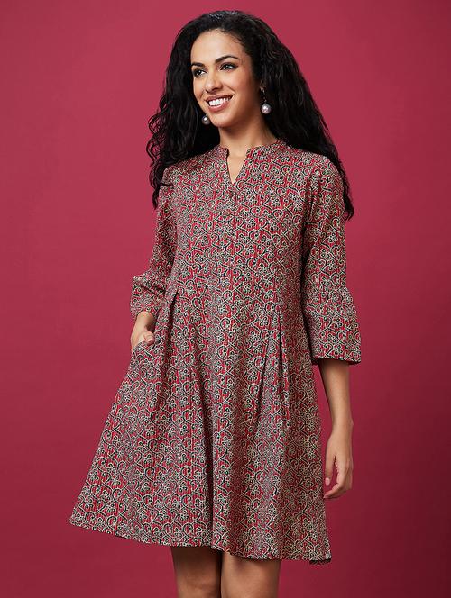 women red cotton a-line ethnic dress - 21237413 - Very Small Image - 1