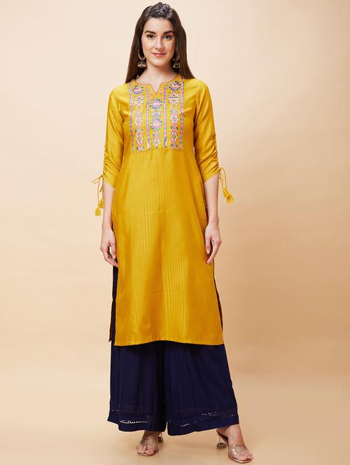 women three quarter sleeve straight kurta - 21237814 - Very Small Image - 1