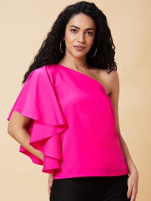 women solid single shoulder top - 21237826 - Very Small Image - 1