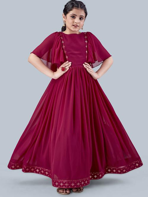 maroon georgette party gown - 21243139 -  Standard Image - 0