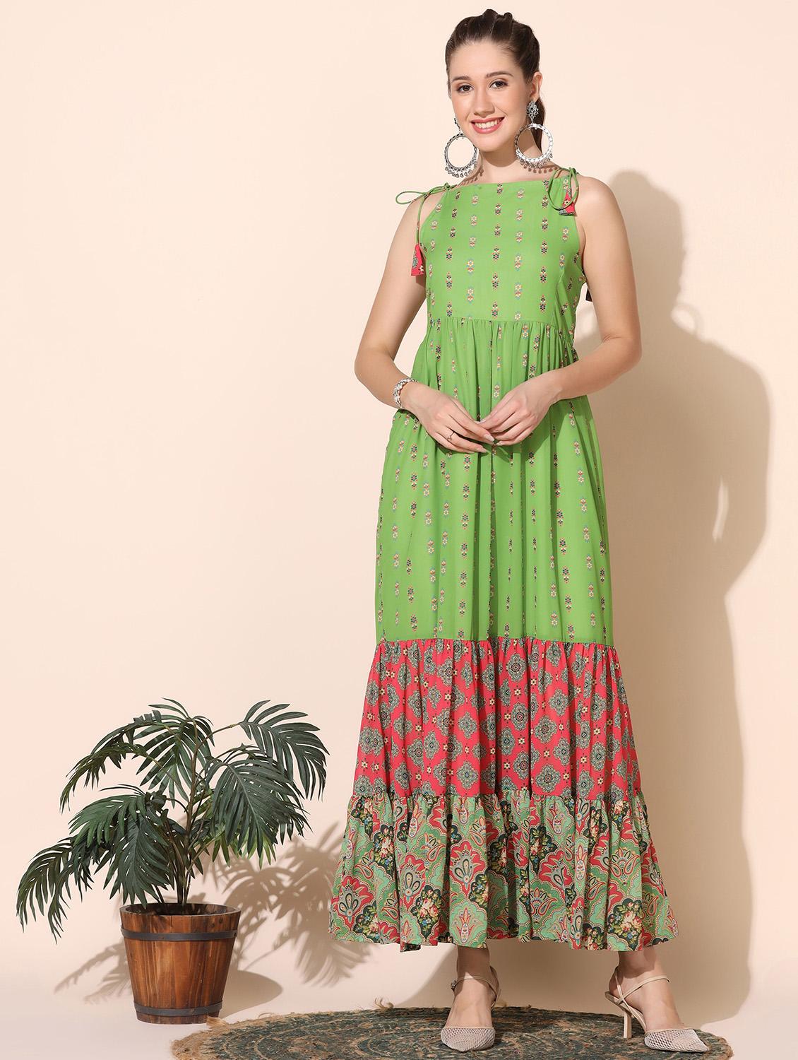 light green georgette tiered  dress - 21243857 -  Zoom Image - 0