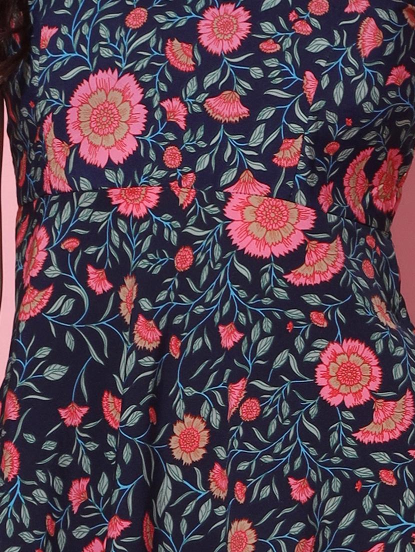 blue cotton blend fit & flare dress - 21243868 - Standard Image - 3