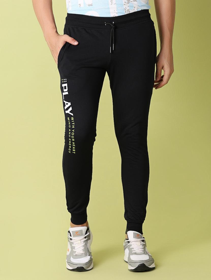 men black placement print full length track pant - 21254885 -  Zoom Image - 0