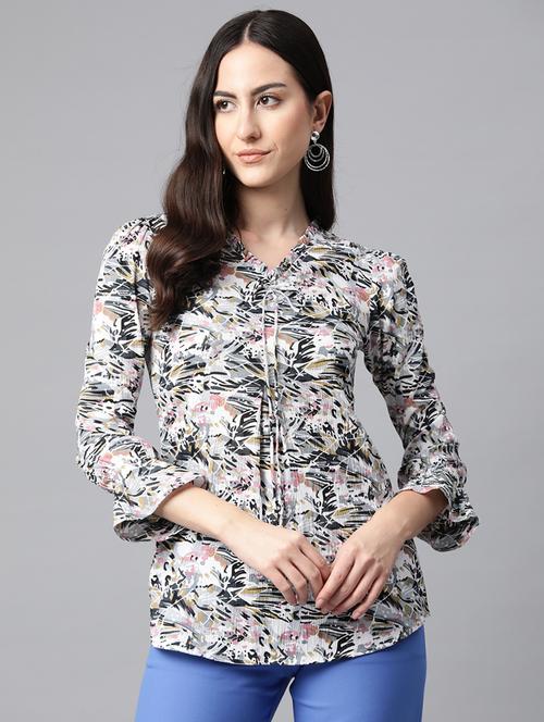 women white printed v neck top - 21255025 - Very Small Image - 1