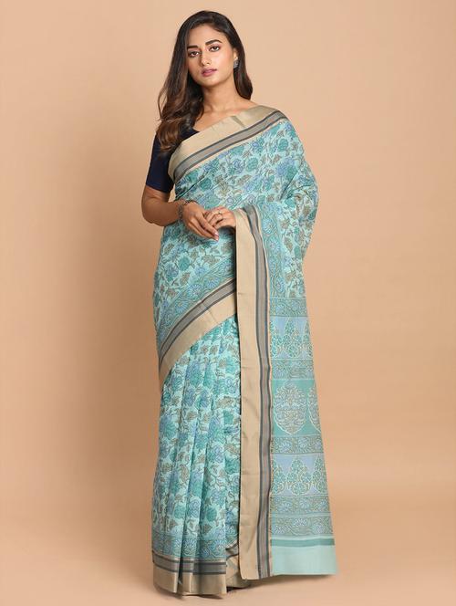 women light blue floral printed saree with blouse - 21272029 - Very Small Image - 1