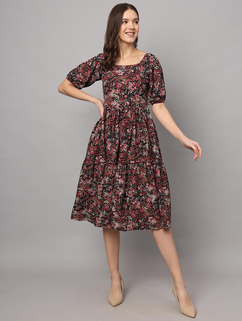 women printed puff sleeves tiered dress - 21277449 - Zoom Image - 2