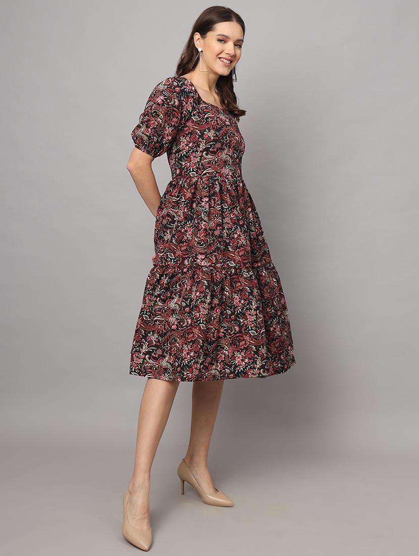 women printed puff sleeves tiered dress - 21277449 - Zoom Image - 4