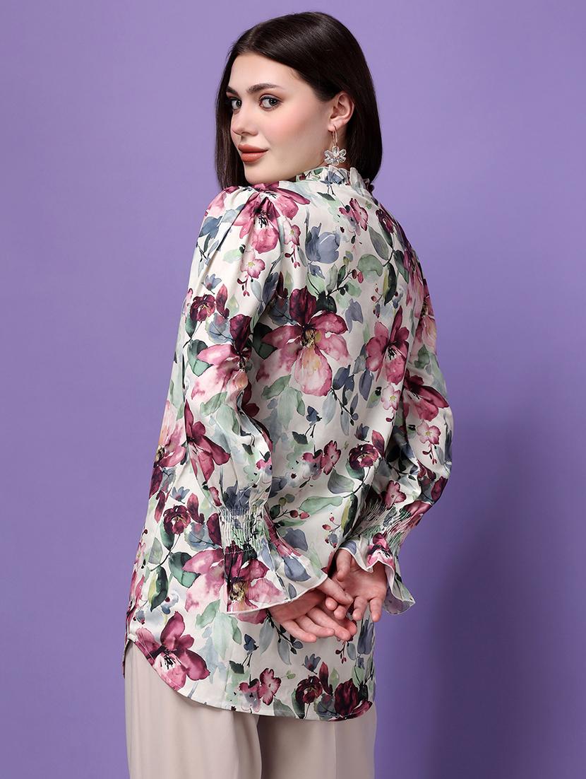 white poly crepe shirt tunic - 21278078 - Zoom Image - 2
